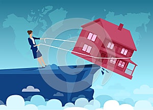 Vector of a business woman struggling with mortgage monthly payments