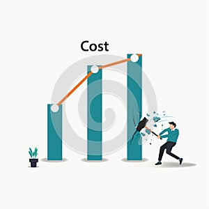 Vector businessman breaking the graphic cost. Reduce Costs concept design vector illustration