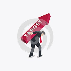 Vector businessman carrying target arrow illustration. Work target load concept