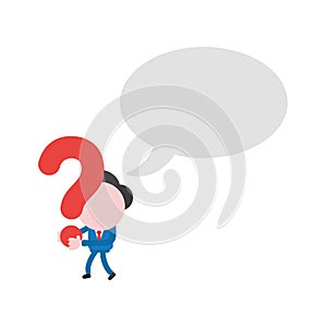 Vector businessman character with blank speech bubble and walking and holding question mark