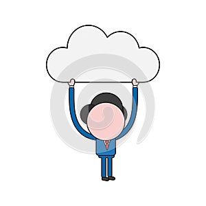 Vector businessman character holding up cloud. Color and black outlines