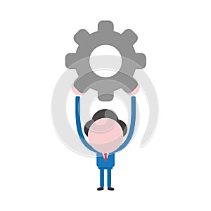 Vector businessman character holding up gear