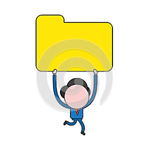 Vector businessman character running and carrying closed file folder. Color and black outlines