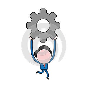 Vector businessman character running and carrying gear. Color and black outlines