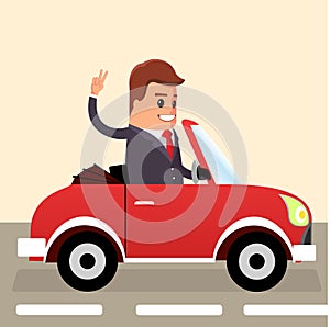 Vector. Businessman driving. Business man in the car.