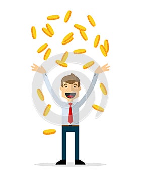 Vector of businessman got money, coins rain