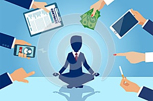 Vector of a businessman meditating doing yoga to relieve stress of demanding corporate life