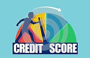 Vector of a businessman pushing scale changing credit information from poor to good