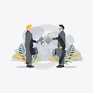 Vector businessman with puzzle . Teamwork and partnership concept vector illustration