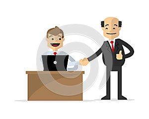 Vector of a businessman shake hand with his boss