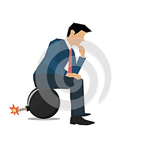 Vector of a businessman sitting on a bomb