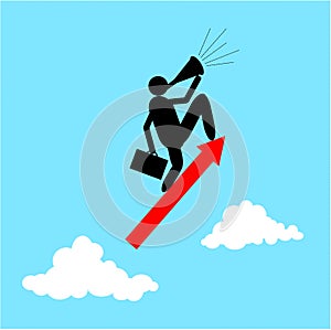 Vector of Businessman standing on a flying arrows. Business