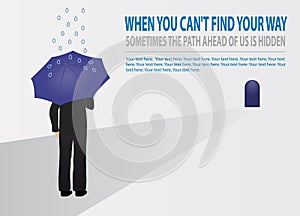 Vector Businessman with an umbrella trying to find his way. Concept of Business Strategy, Wealth-Building Business, Growth, balanc