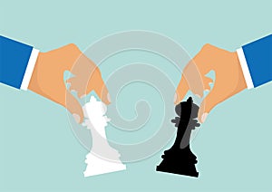 Vector of businessmen moving chess pieces as a symbol of rivalry corporate negotiation