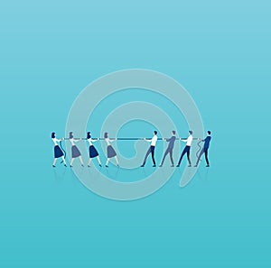 Vector of businesswomen in tug of war with a group of businessmen