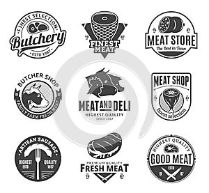 Vector butchery and meat logo, icons and design elements photo