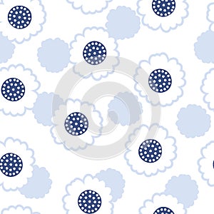 Vector Butterfly Daisy Meadow on White seamless pattern background.