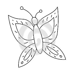 Vector butterfly icon on doodle style. Funny woodland, forest or garden insect. Cute bug illustration for kids isolated