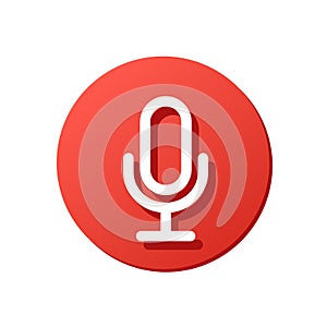 vector button mic recorder, voice message on smartphone, radio microphone icon in red color, record equipment, sound mic