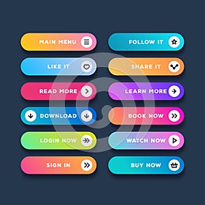 Vector button set modern gradient style