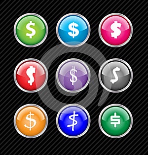 Vector buttons with different variations of dollar