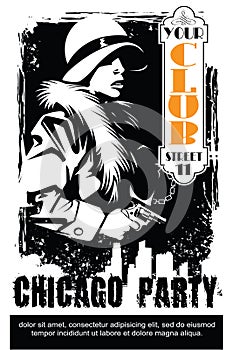 Vector BW Illustration. Template flyers. Sin City party.