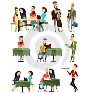 Vector cafe visitors flat icons set