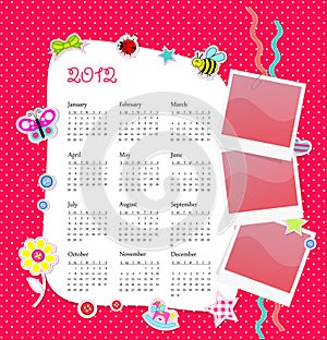 Vector calendar 2012 in girl scrapbook style