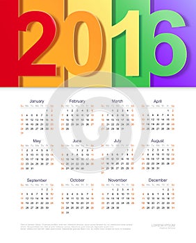 Vector calendar of 2016. Template design