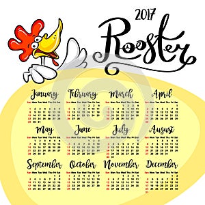 Vector calendar 2017. Rooster - the symbol of the Chinese New year.
