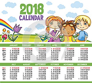 Vector calendar 2018 year.