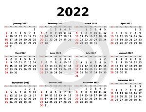 Vector calendar 2022 for planning. Design and template