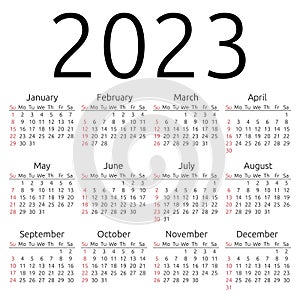 Vector calendar 2023, Sunday