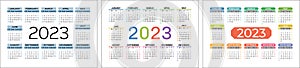 Vector calendar 2023 year set. Landscape design. English horizontal wall or pocket calender template