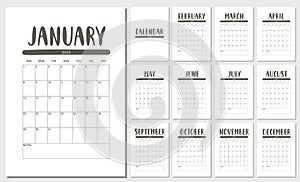 Vector Calendar for 2023 Year. Stationery Design for Printable