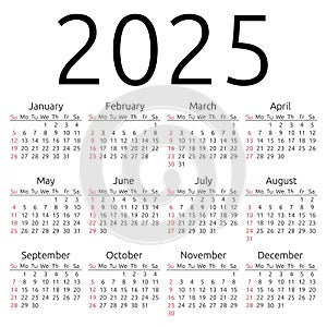 Vector calendar 2025, Sunday