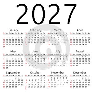 Vector calendar 2027, Sunday