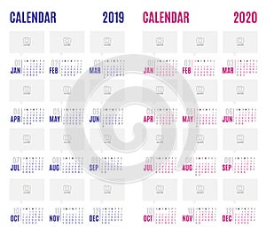 Vector Calendar blue 2019 and pink 2020 new year modern simple d
