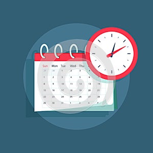 Vector calendar and clock icon. Schedule, appointment, important date concept. Modern flat design illustration photo