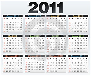 Vector Calendar grid 2011 year english