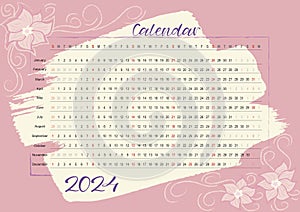 Vector_Calendar horizontal_flowers_2024_1