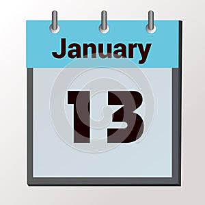 vector calendar page with date January 13, light colors