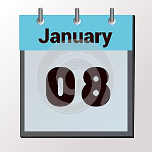 vector calendar page with date January 8, light colors