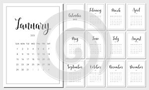 Vector Calendar Planner for 2023 Year. Set of 12 Months