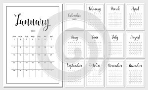 Vector Calendar Planner for 2023 Year. Set of 12 Months