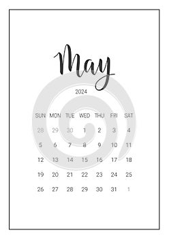 Vector Calendar Planner for May 2024. Handwritten lettering