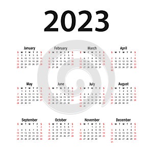 Vector calendar template 2023, simple minimalistic design. Planner 2023.