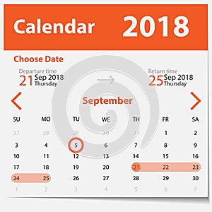 Vector calendar template in orange style.