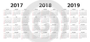 Vector calendar templates 2017, 2018, 2019