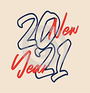 Vector calligraphic 2021 text. Christmas and Happy New Year concept design with calligraphy brush text on white background. Hand